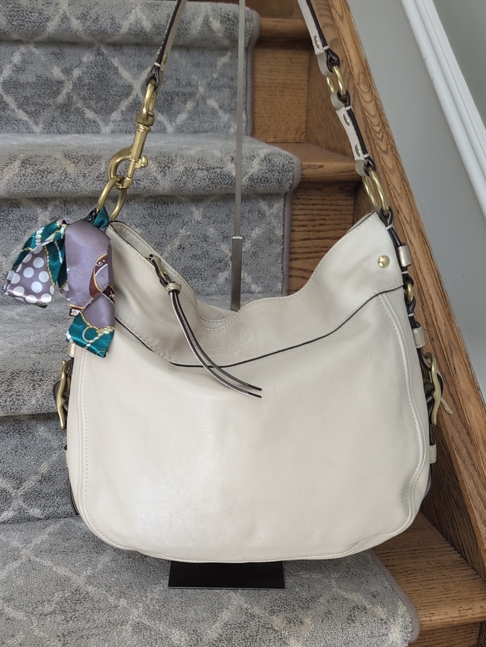 Coach Zoe Leather Hobo Bag Cream and Gold